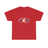 Cosmic Heart T-Shirt displayed against a cozy backdrop, perfect for gifting.