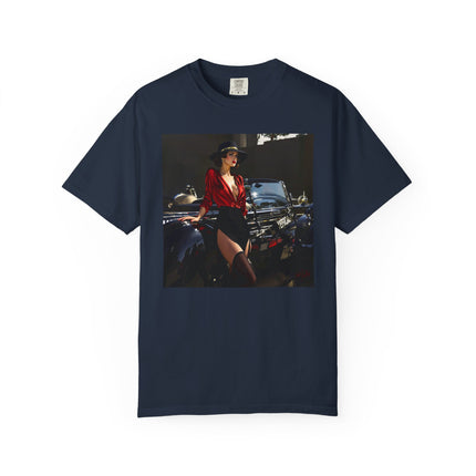 Vintage Glamour T-Shirt folded neatly, showing soft fabric and elegant garment-dyed finish for everyday wear.