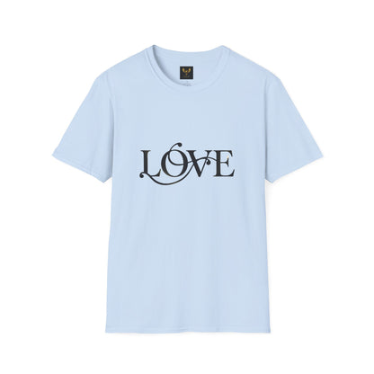 Love Script T-Shirt Elegant Black Light blue