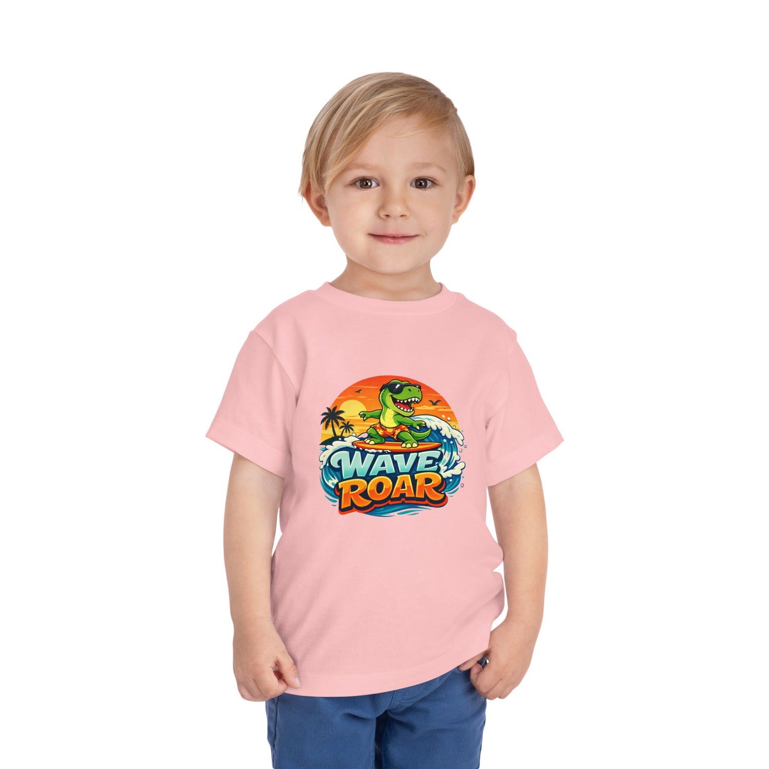 Wave Roar Toddler Tee Dino Surf Beach Graphic Shirt