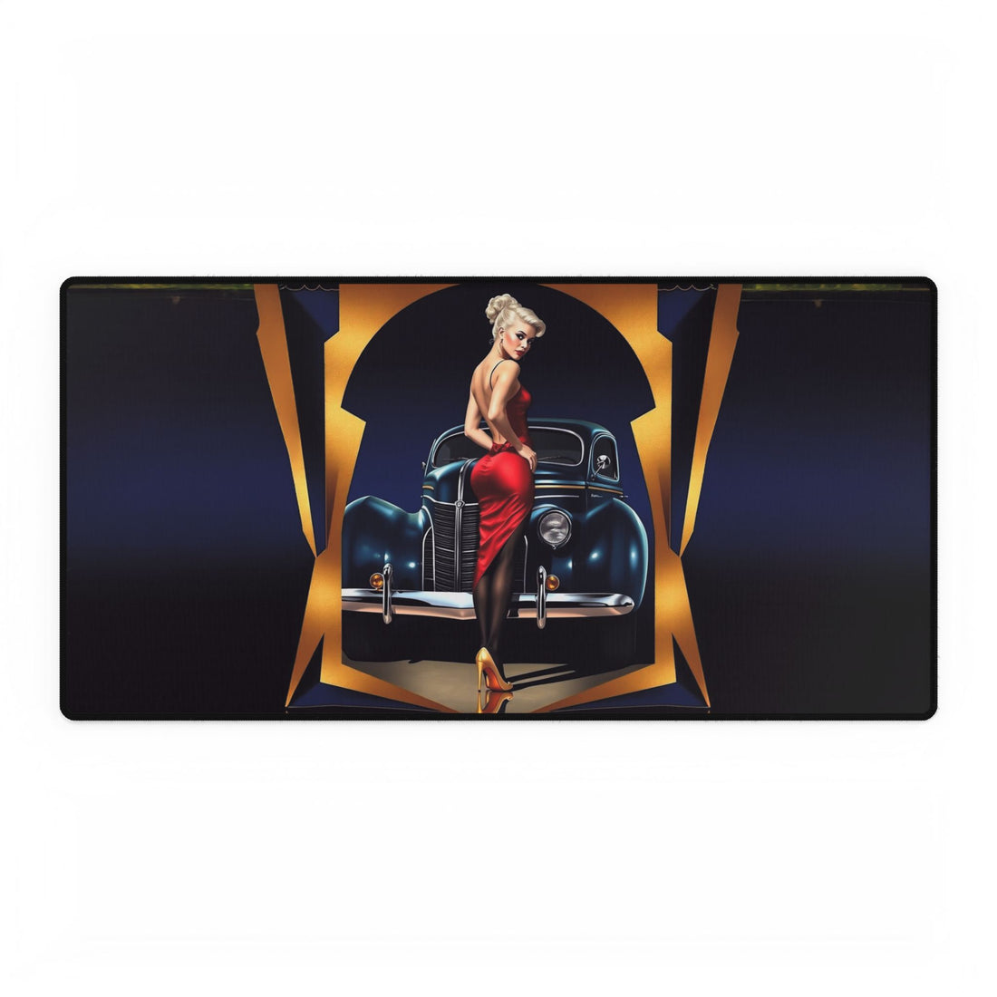 Vintage-Inspired Desk Mat with Classic Car Design, 31.5" x 15.5", bright colors, perfect for enhancing your office or home workspace.