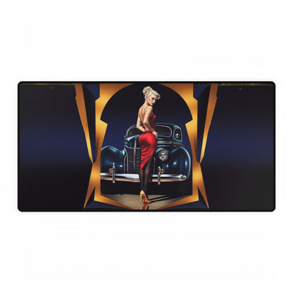 Vintage-Inspired Desk Mat with Classic Car Design, 31.5" x 15.5", bright colors, perfect for enhancing your office or home workspace.