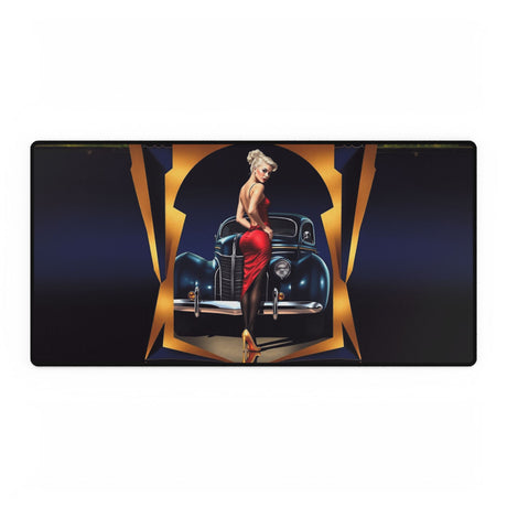 Vintage-Inspired Desk Mat with Classic Car Design, 31.5" x 15.5", bright colors, perfect for enhancing your office or home workspace.