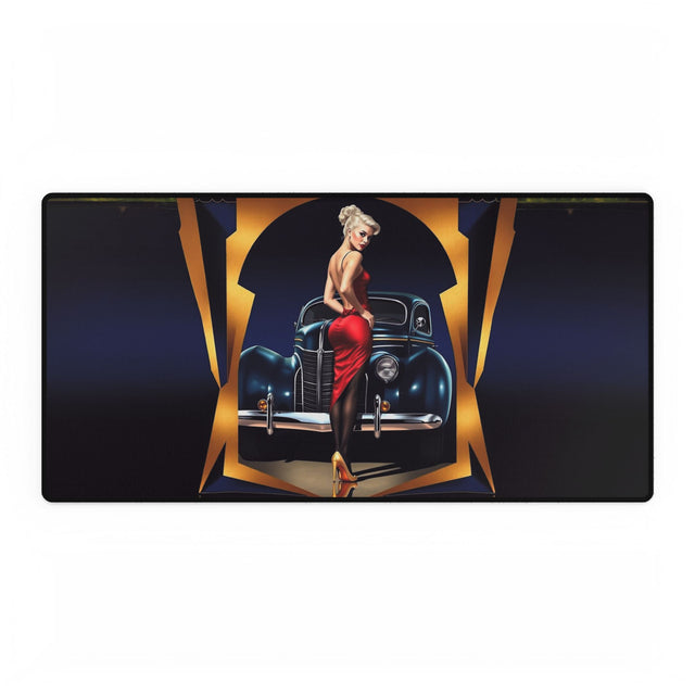 Vintage-Inspired Desk Mat with Classic Car Design, 31.5" x 15.5", bright colors, perfect for enhancing your office or home workspace.