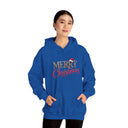 Person wearing Merry Christmas Hoodie celebrating the festive season.