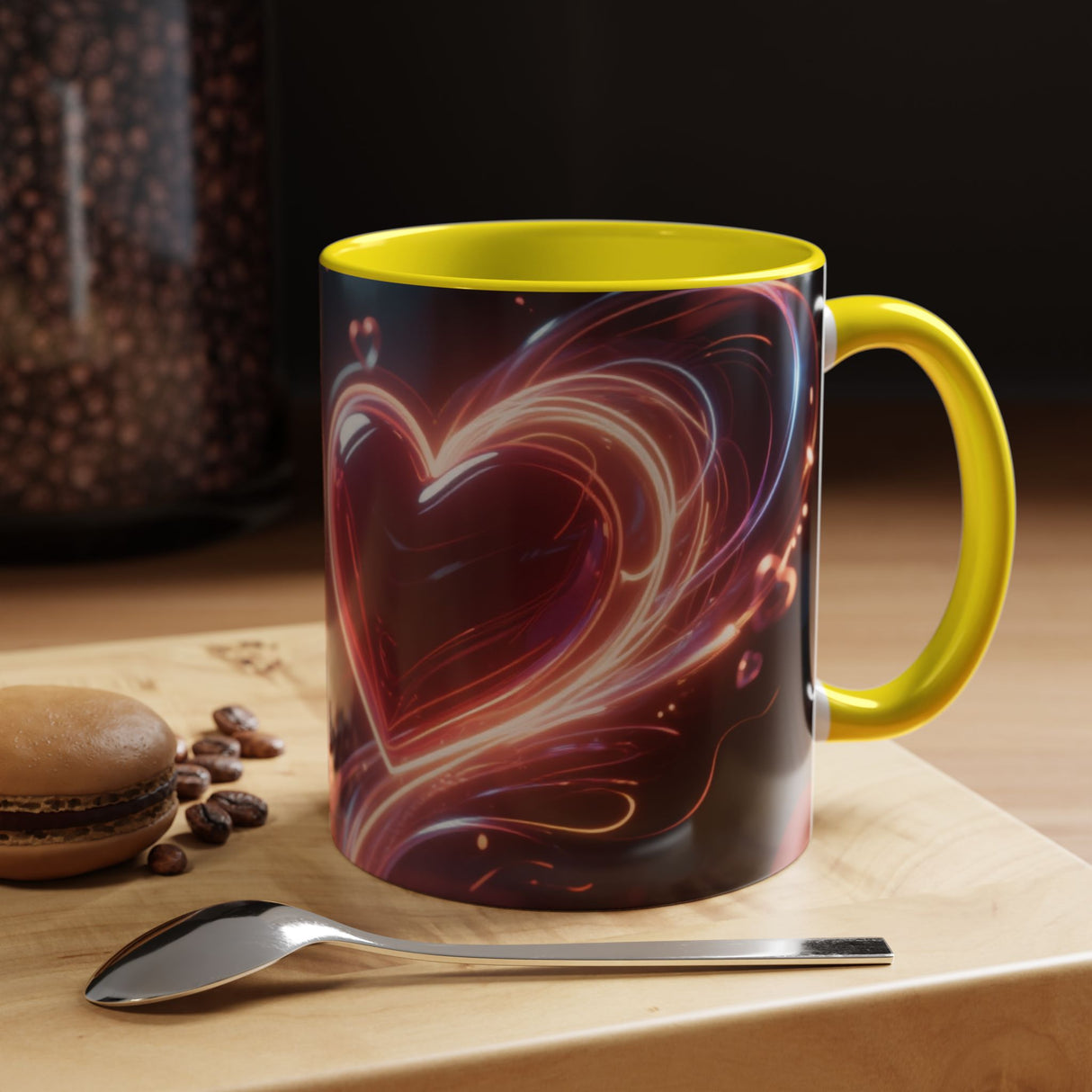 Neon Heart Accent Coffee Mug — Romantic Glow Cup for Valentine’s Day & Gifts US