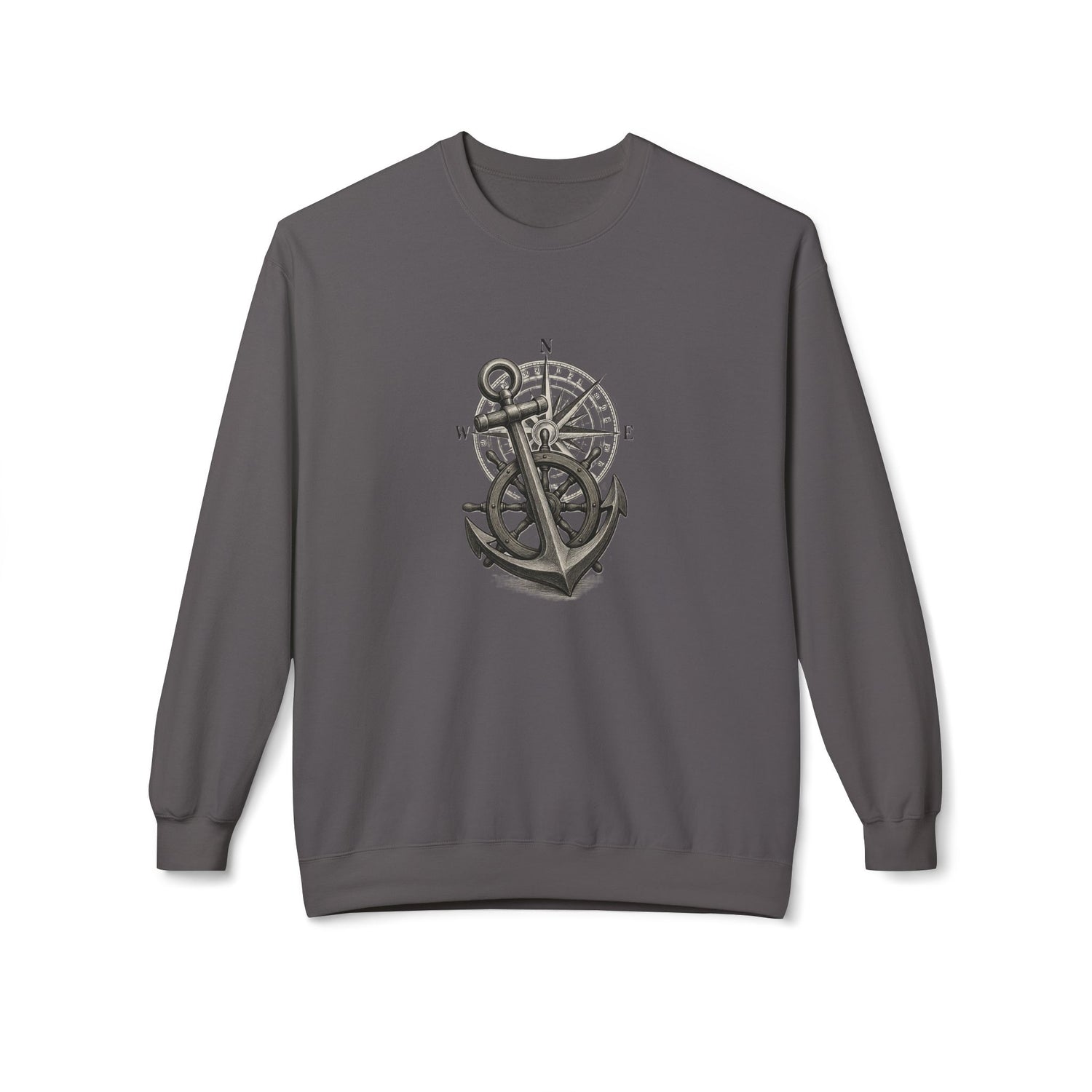 Nautical Anchor &amp; Compass Crewneck Sweatshirt Maritime Emblem US