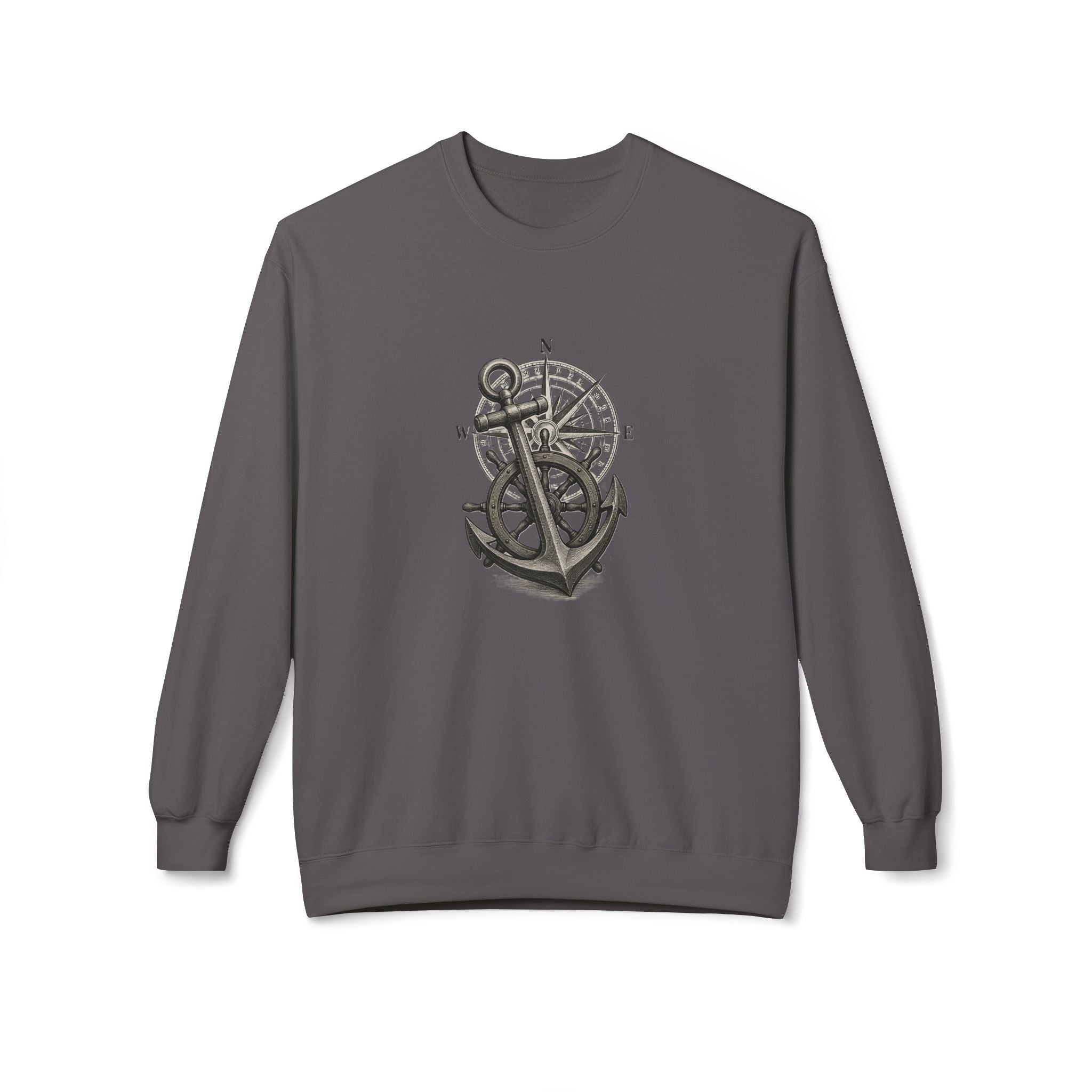 Nautical Anchor &amp; Compass Crewneck Sweatshirt Maritime Emblem US