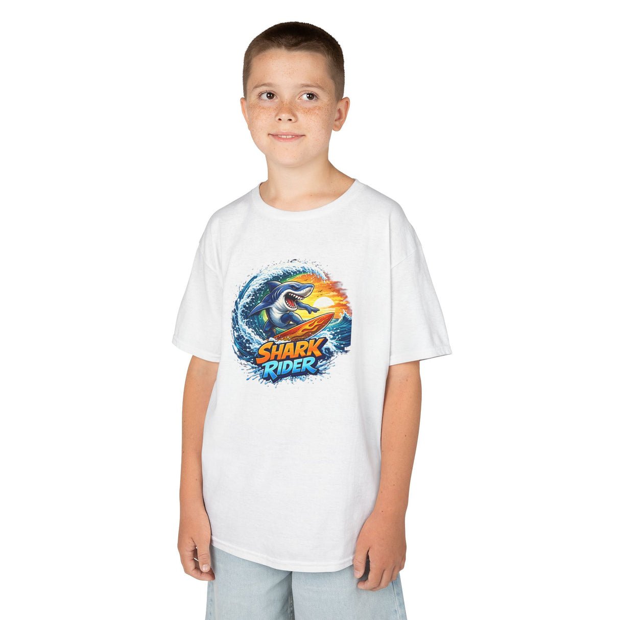 "Shark Rider" Surfing Shark Graphic —  Kids Tee