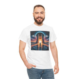 The Sci-Fi Gateway T-Shirt elegantly draped over a chair, ready to be worn for casual outings and adventures.