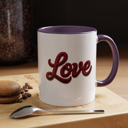 Love Accent Coffee Mug — Red Script Love Design (11oz)
