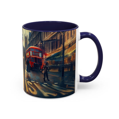 Vintage-Inspired Cityscape Accent Coffee Mug - 11oz &amp; 15oz with colorful city skyline featuring vibrant graphics.