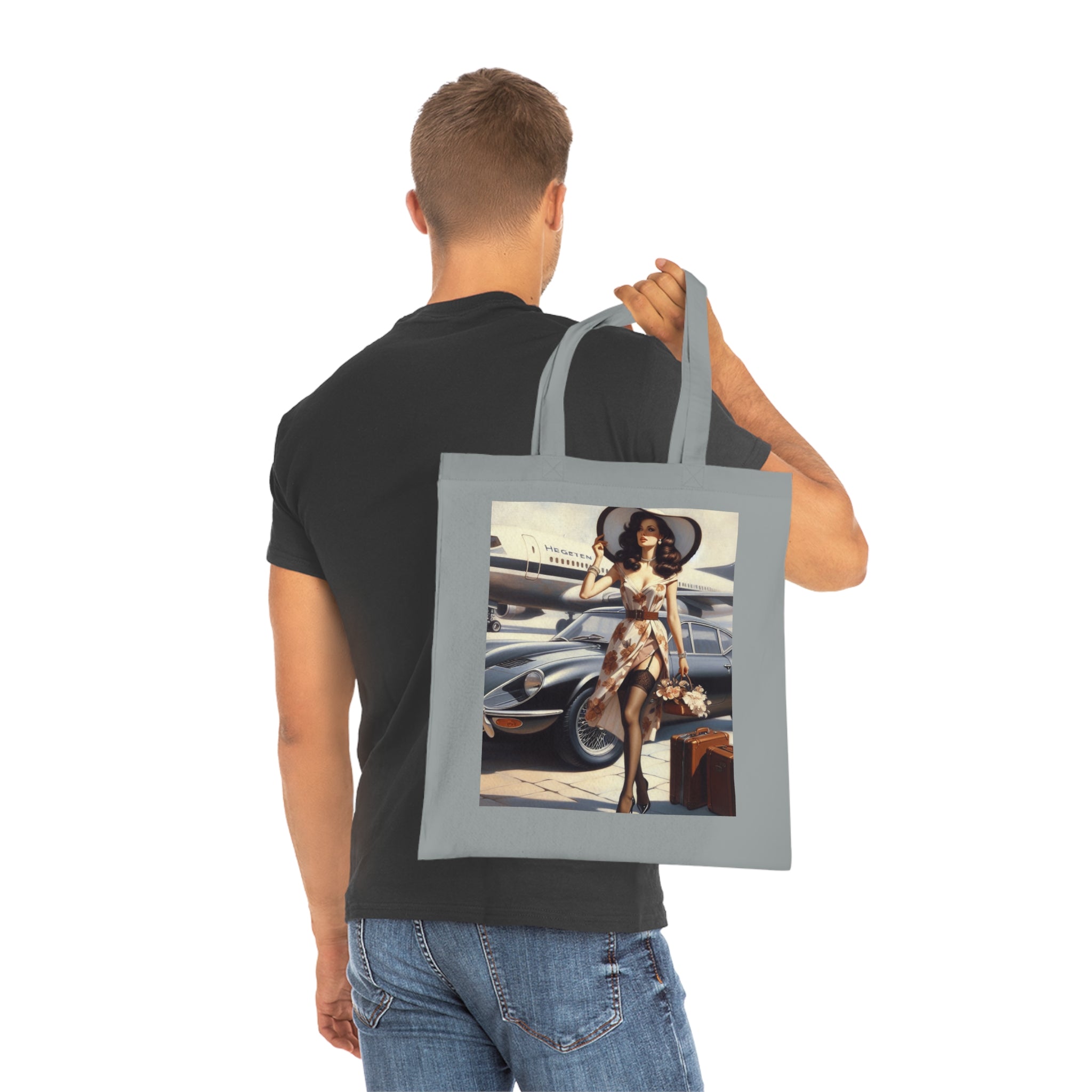 A person hand washing the Vintage Jetsetter Cotton Tote Bag, demonstrating its easy care instructions.