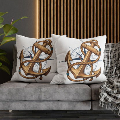 Nautical Anchor &amp; Compass Square Pillowcase — Coastal Sailor Decorative Throw Pillow