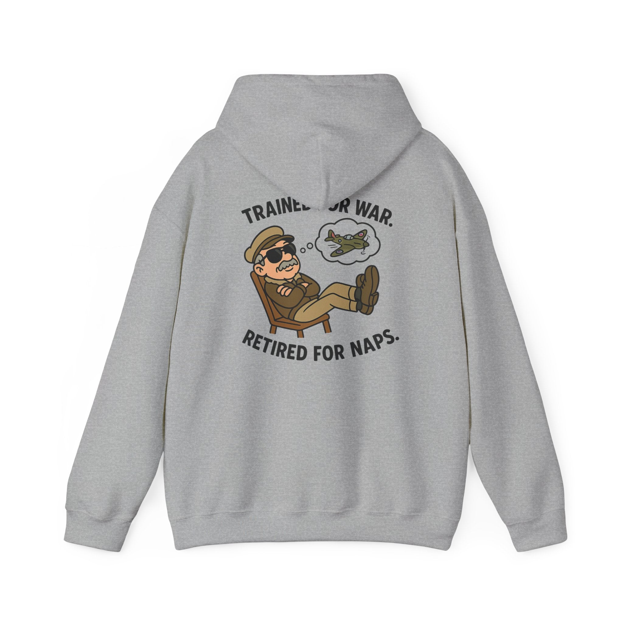 Charming illustration of an aviator relaxing on the Retired Pilot Hooded Sweatshirt — &