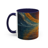 Dynamic perspective of the Sail into the Sun Ceramic Coffee Mug with coffee steam rising, exemplifying a warm morning experience.