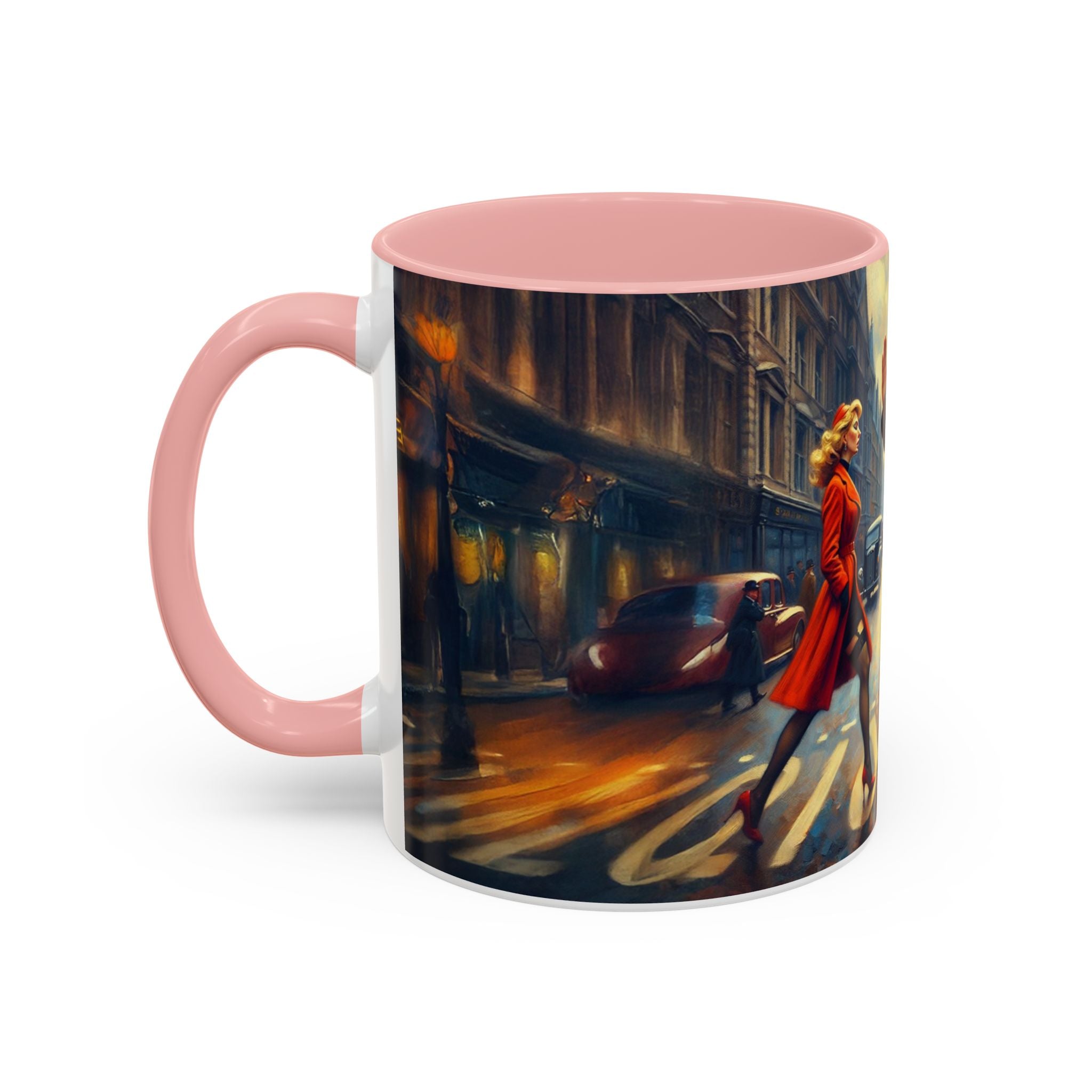 Vintage-Inspired Cityscape Accent Coffee Mug - 11oz &amp; 15oz with a glossy finish and eye-catching design.