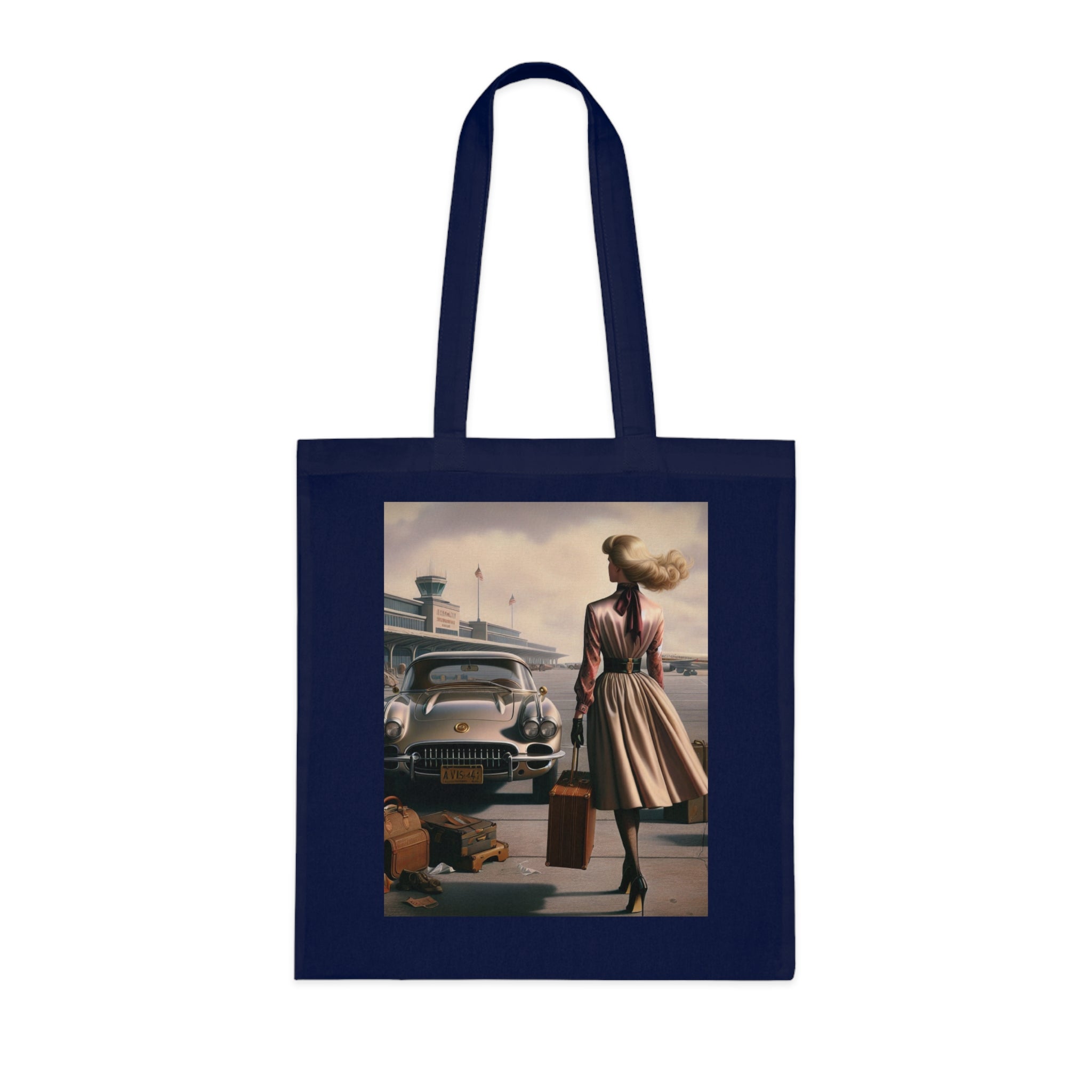 Reinforced handles of the Vintage Travel Cotton Tote Bag for extra strength.