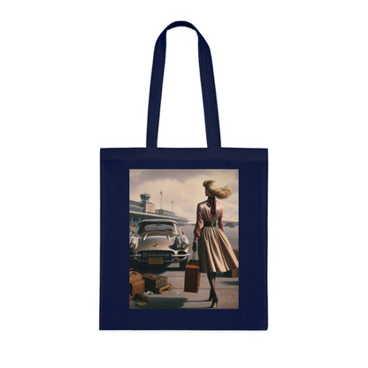 Reinforced handles of the Vintage Travel Cotton Tote Bag for extra strength.