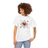 Close-up view of the Ace of Hearts T-Shirt showcasing the intricate crowned heart and filigree artwork.