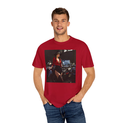 Model wearing a Vintage Glamour T-Shirt, demonstrating stylish design and comfort in casual wear.