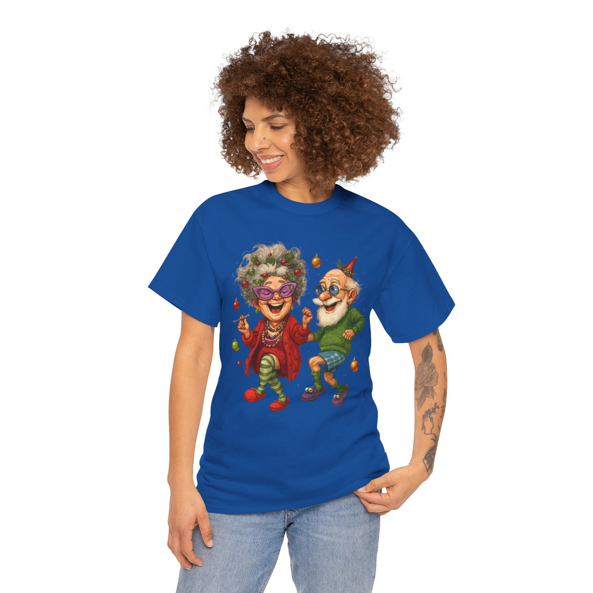 Cheerful Dancing Seniors Illustration T‑Shirt design perfect for expressing joy and warmth.