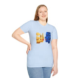 Artistic Face Profile T-Shirt — Blue & Gold Surreal Portrait Tee