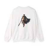 Detail shot of the ribbed collar on the Crewneck Sweatshirt — Medieval Knight & Eagle Graphic.