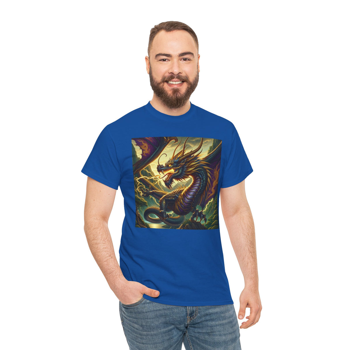Dragon Compass Graphic Tee displayed in an artistic setting, complementing its bold dragon and compass imagery.