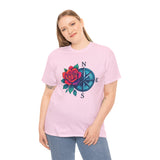 Versatile Compass Rose Tee — Red Rose Nautical Compass Graphic T-Shirt, suitable for casual outings.