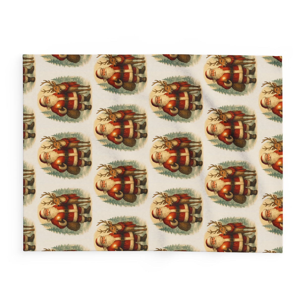 Santa Pattern Fleece Blanket draped over a couch, adding vintage charm to your holiday decor.